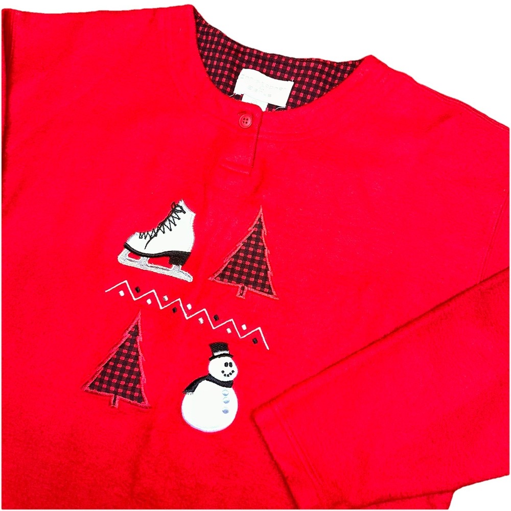 Christopher & Banks Red Long Sleeve Christmas Snowman Henley Sweater Women's S